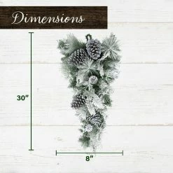 Fraser Hill Farm 30-in. Christmas Snow Flocked Teardrop Door Swag With Pinecones -Christmas store unnamed file 793