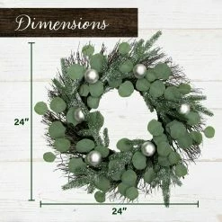 Fraser Hill Farm 24-in. Christmas Eucalyptus Wreath W/ Ornaments And Frosted Pine Branches -Christmas store unnamed file 799
