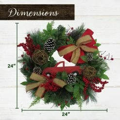 Fraser Hill Farm 24-in. Christmas Wreath W/ Pinecones, Burlap Bows And Wooden Truck Decoration -Christmas store unnamed file 809