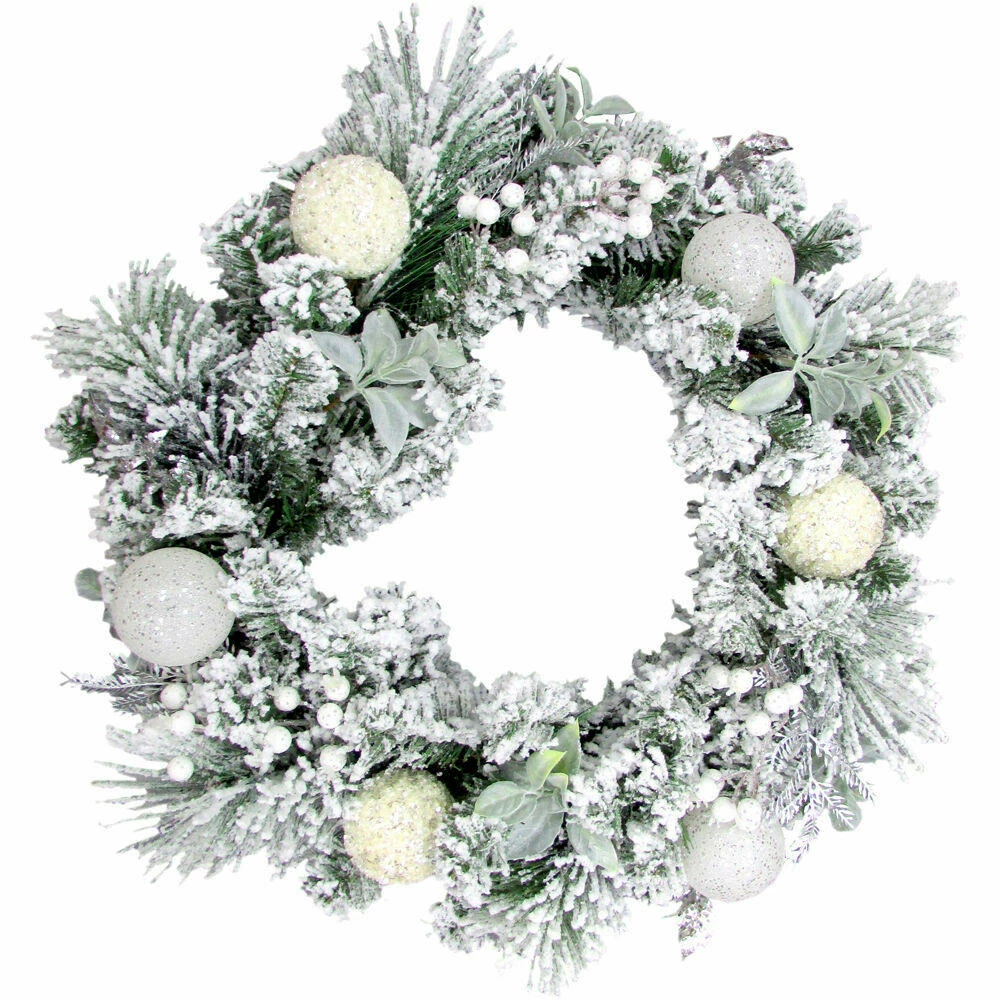 Fraser Hill Farm 24-in. Christmas Snow Covered Wreath W/ Glitter Ornaments, Leaves And Berries 1 Fraser Hill Farm 24-in. Christmas Snow Covered Wreath W/ Glitter Ornaments, Leaves And Berries