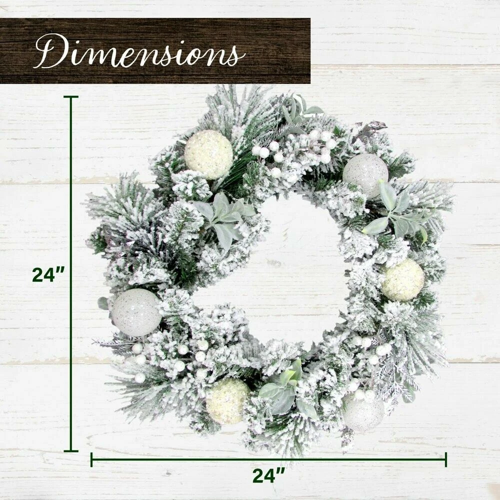 Fraser Hill Farm 24-in. Christmas Snow Covered Wreath W/ Glitter Ornaments, Leaves And Berries 3 Fraser Hill Farm 24-in. Christmas Snow Covered Wreath W/ Glitter Ornaments, Leaves And Berries - Image 3