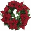 Fraser Hill Farm 24-in. Christmas Wreath With Velvet Poinsettia Blooms And Leaves