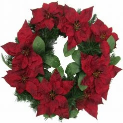 Fraser Hill Farm 24-in. Christmas Wreath With Velvet Poinsettia Blooms And Leaves