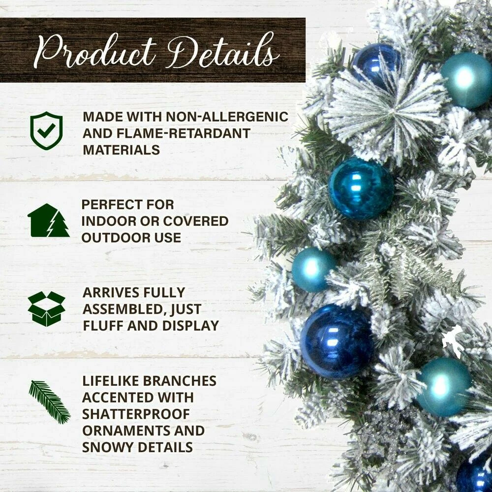 Fraser Hill Farm 24-in. Christmas Snow Covered Wreath With Multi-Hued Blue Ornaments 2 Fraser Hill Farm 24-in. Christmas Snow Covered Wreath With Multi-Hued Blue Ornaments - Image 2