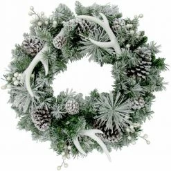 Fraser Hill Farm 24-in. Christmas Frosted Wreath With Pinecones, Berries, And Antler Decorations