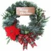 Fraser Hill Farm 24-in. Christmas Wreath W/ Poinsettia Bloom, Bow, & Merry Christmas Wooden Sign