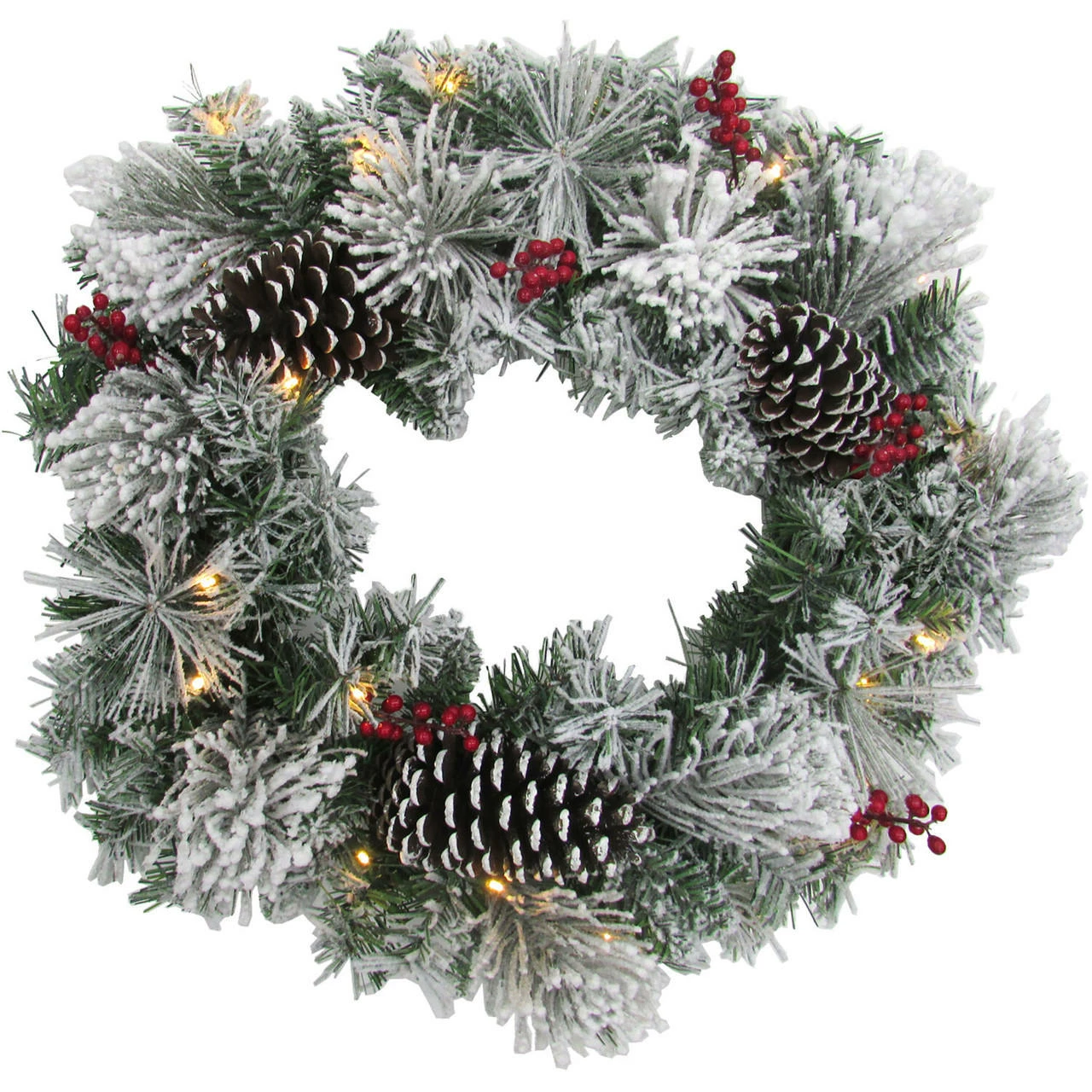 Fraser Hill Farm 24-in. Christmas Snow Covered Wreath W/ Pinecones And Berries, Various Lighting Options 1 Fraser Hill Farm 24-in. Christmas Snow Covered Wreath W/ Pinecones And Berries, Various Lighting Options