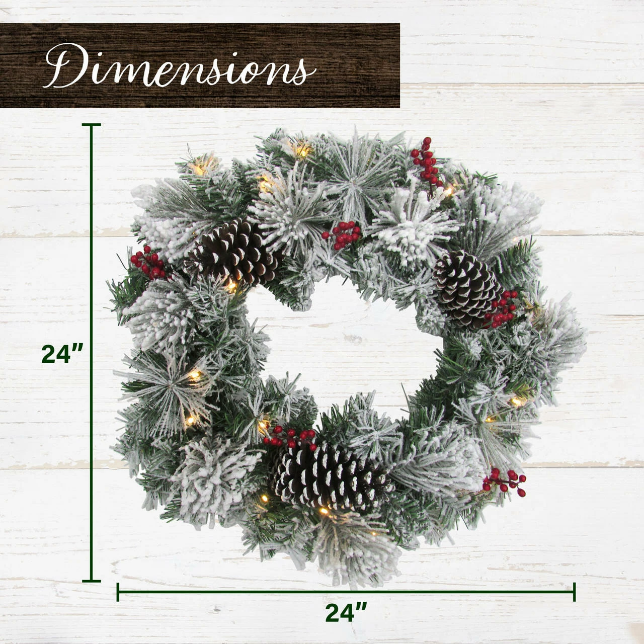 Fraser Hill Farm 24-in. Christmas Snow Covered Wreath W/ Pinecones And Berries, Various Lighting Options 2 Fraser Hill Farm 24-in. Christmas Snow Covered Wreath W/ Pinecones And Berries, Various Lighting Options - Image 2
