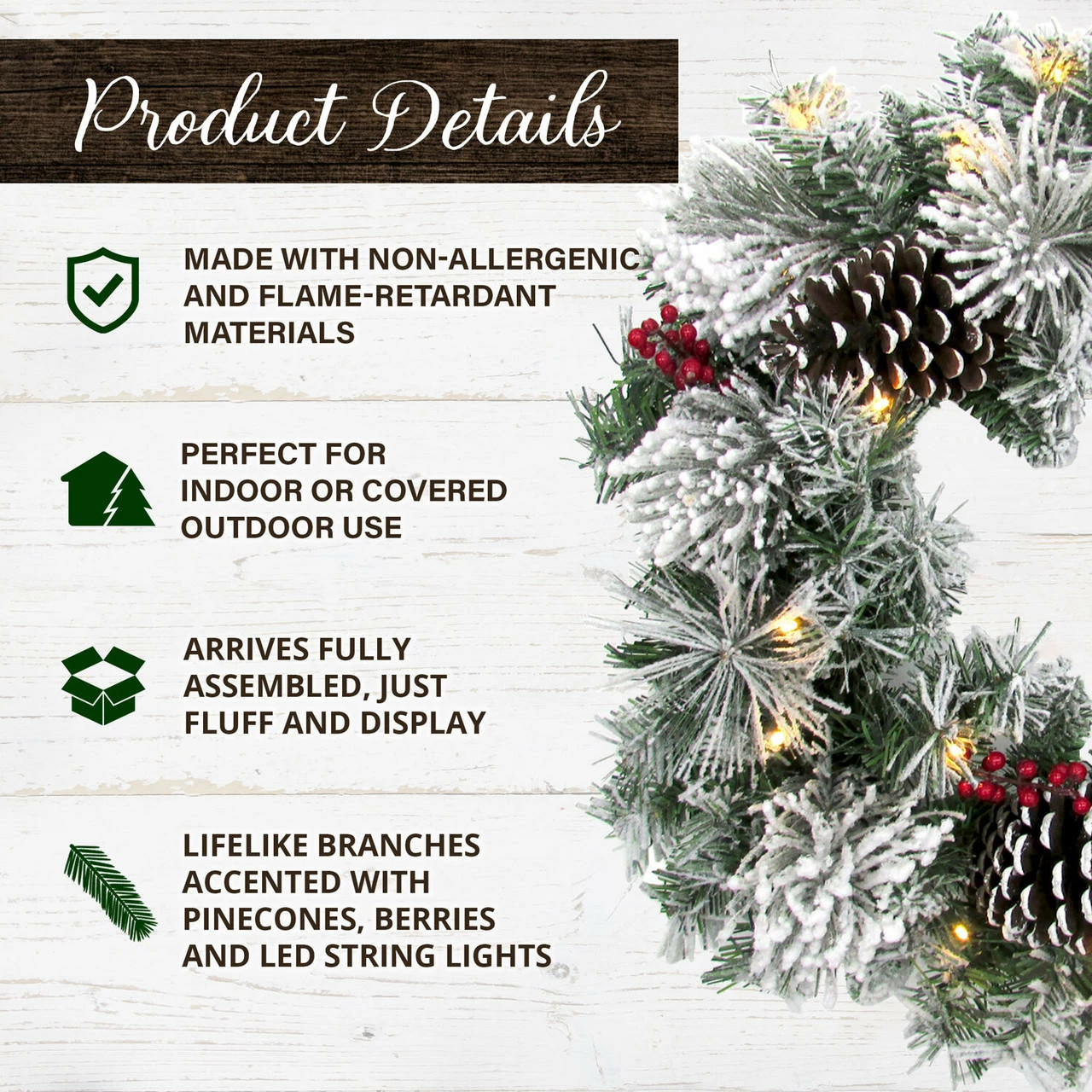 Fraser Hill Farm 24-in. Christmas Snow Covered Wreath W/ Pinecones And Berries, Various Lighting Options 3 Fraser Hill Farm 24-in. Christmas Snow Covered Wreath W/ Pinecones And Berries, Various Lighting Options - Image 3