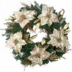 Fraser Hill Farm 24-in. Christmas Wreath With Poinsettias, Ornaments And Gold Berries