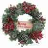 Fraser Hill Farm 24-in. Christmas Frosted Wreath With Pinecones, Berries And Plaid Bows