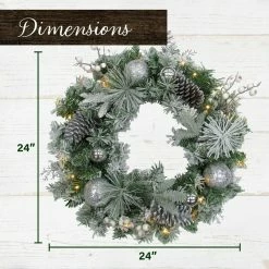 Fraser Hill Farm 24-in. Christmas Prelit Frosted Wreath W/ Ornaments, Pinecones, And Berries -Christmas store unnamed file 872