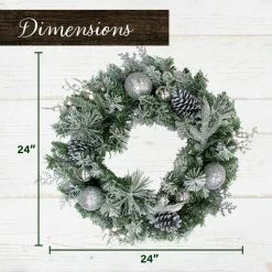 Fraser Hill Farm 24-in. Christmas Frosted Wreath Door Hanging W/ Ornaments, Pinecones, And Berries -Christmas store unnamed file 877