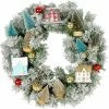 Fraser Hill Farm 24-in. Christmas Snowy Wreath Door Hanging W/ Ornaments, Wood Houses, Trees
