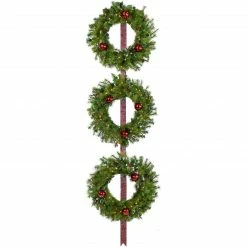 Fraser Hill Farm Set Of 3 Holly Berry 24" Wreaths W/ Ornaments, 150 Battery-Operated LED Lights For Displays
