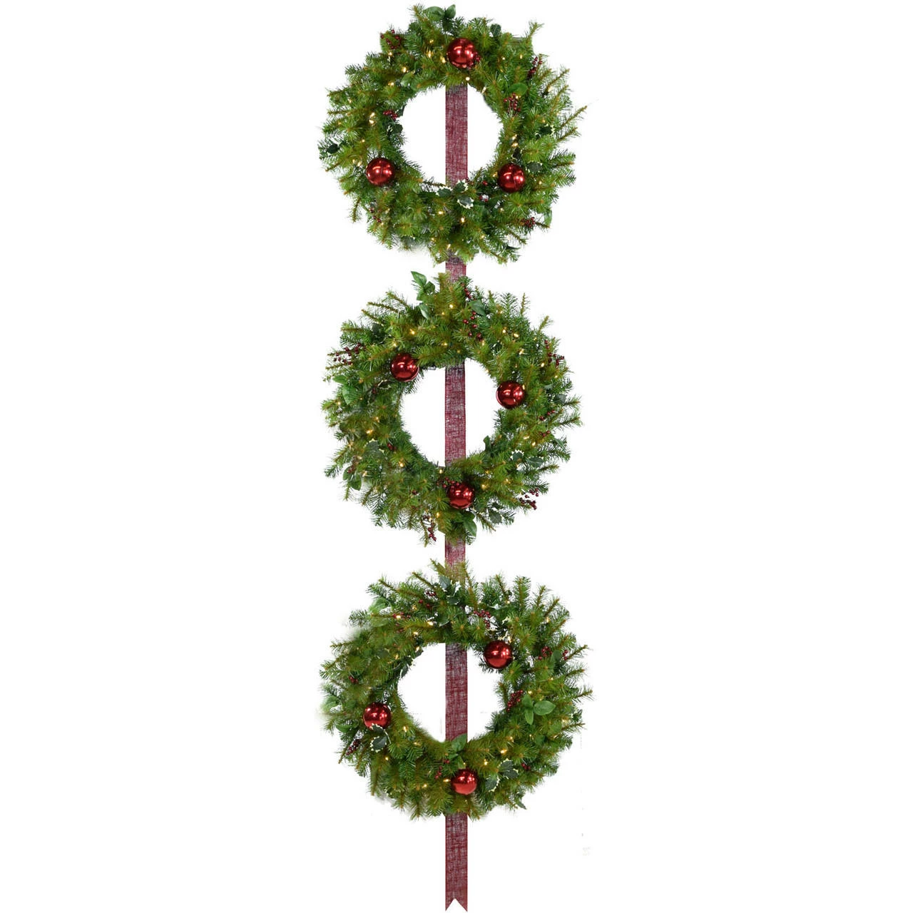 Fraser Hill Farm Set Of 3 Holly Berry 20" Wreaths W/ Ornaments, 150 Battery-Operated LED Lights For Displays 1 Fraser Hill Farm Set Of 3 Holly Berry 20" Wreaths W/ Ornaments, 150 Battery-Operated LED Lights For Displays