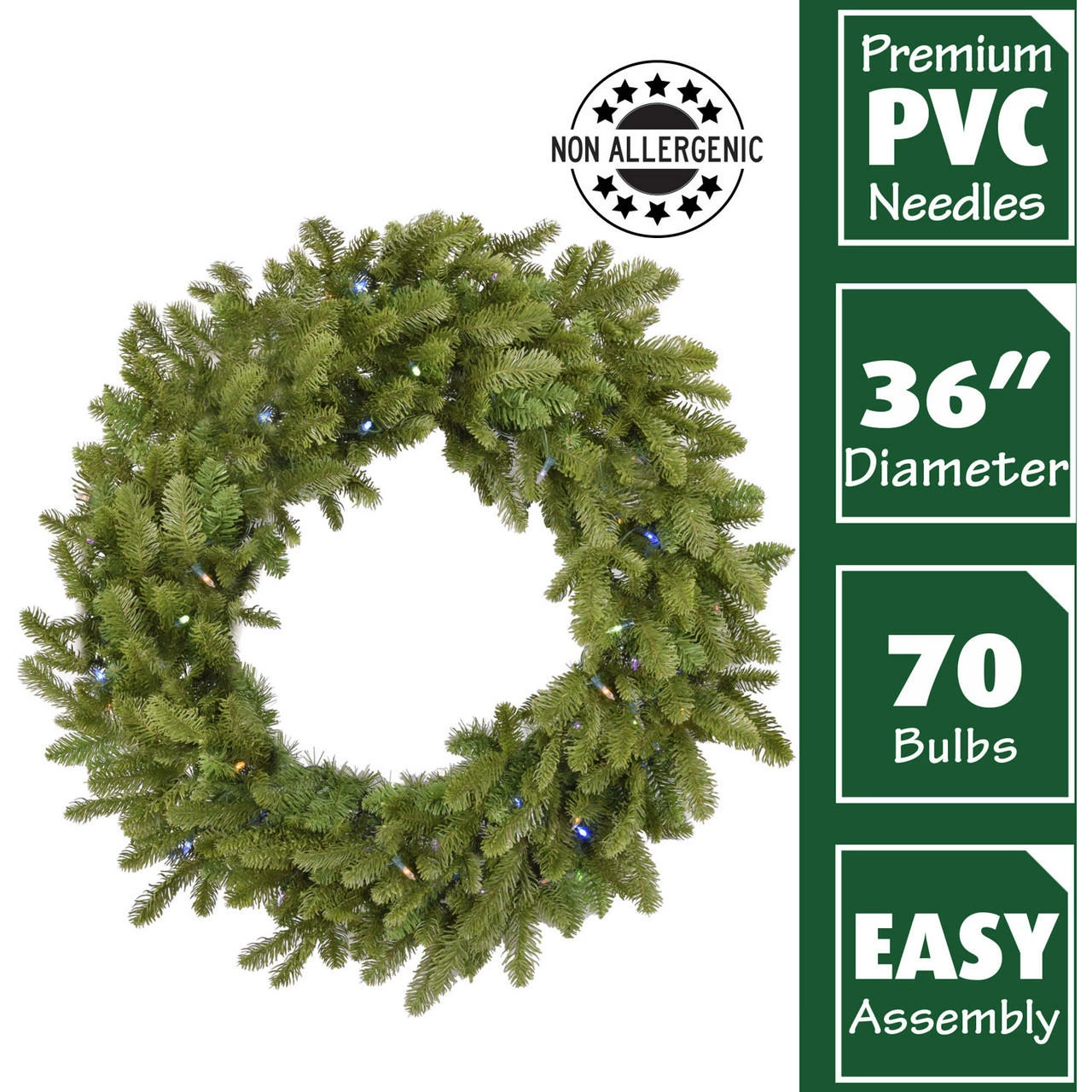 Fraser Hill Farm 36" Grandland Artificial Wreath W/ Multi-Colored Battery-Operated LED String For Displays 2 Fraser Hill Farm 36" Grandland Artificial Wreath W/ Multi-Colored Battery-Operated LED String For Displays - Image 2