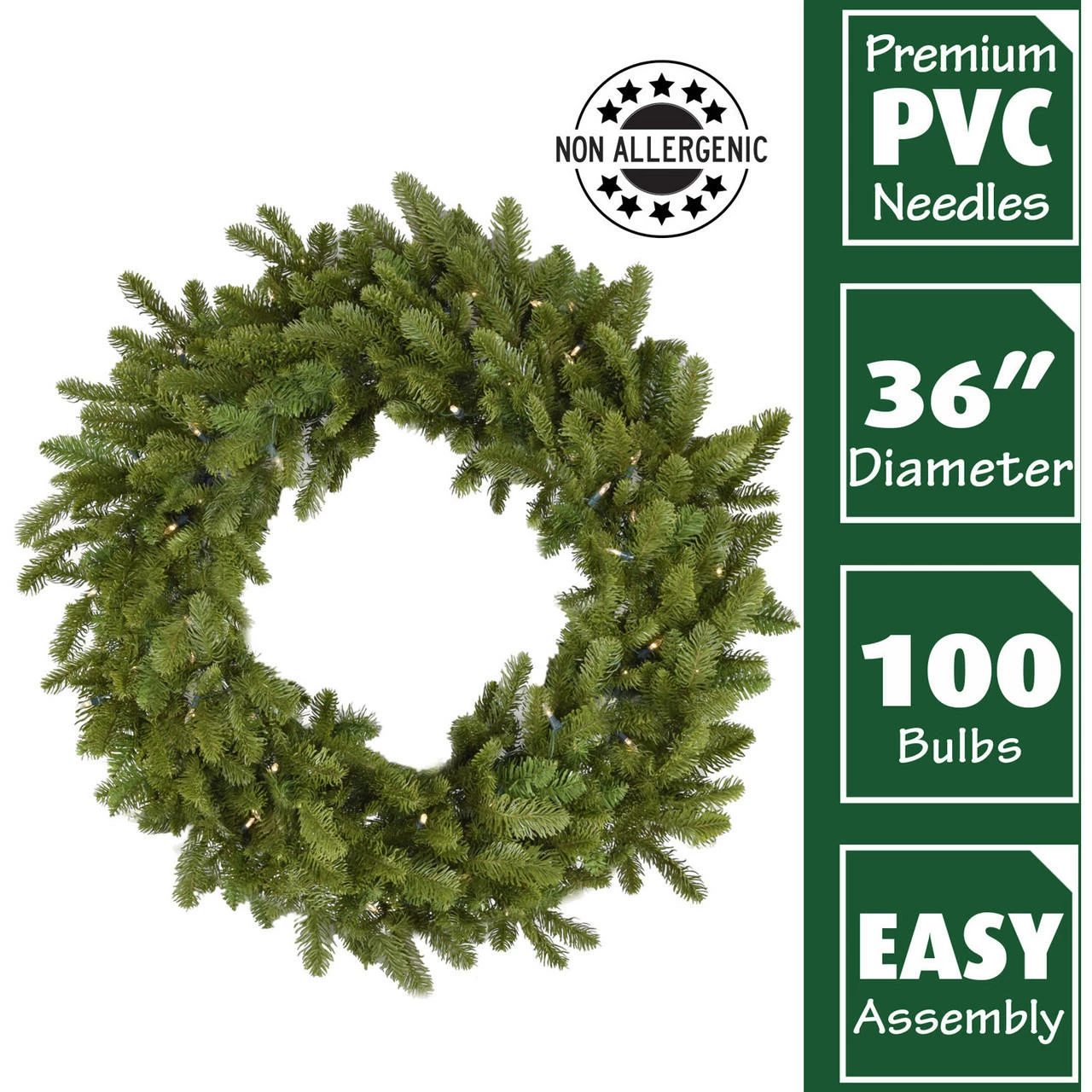 Fraser Hill Farm 36" Grandland Artificial Wreath W/ Clear Battery-Operated LED String Lights For Displays 2 Fraser Hill Farm 36" Grandland Artificial Wreath W/ Clear Battery-Operated LED String Lights For Displays - Image 2