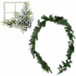 Fraser Hill Farm 24-in. Window Pane Door Hanging And 9-ft. Garland Set W/ Pinecones, Berries, And Ornaments