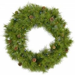 Fraser Hill Farm 60" Eastern Pine Green Christmas Décor Wreath W/ Multi-Color LED Lights