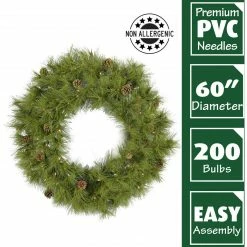 Fraser Hill Farm 60" Eastern Pine Green Christmas Décor Wreath With Warm White LED Lights -Christmas store unnamed file 970