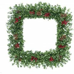 Fraser Hill Farm 36" Evergreen Berry Green Oversized Square Wreath W/ Pinecones And Berries